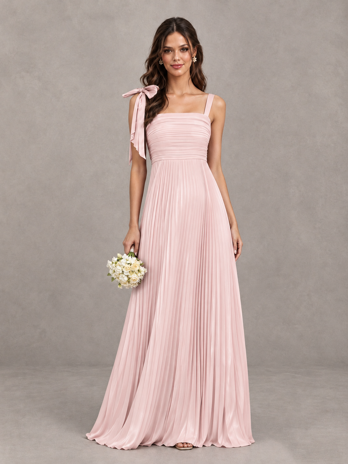 BOLODOO Blush Pink Pleated Bow-Strap Bridesmaid Maxi Dress - Blush Pink - Blush Pink (1)
