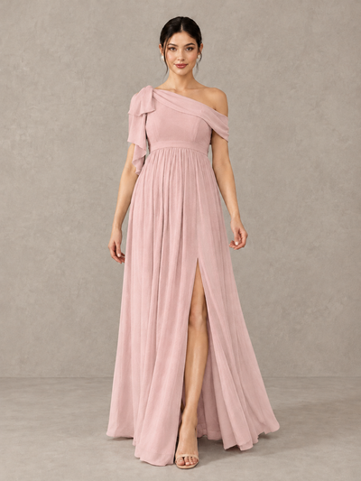BOLODOO Blush Pink One-Shoulder Maternity Bridesmaid Dress with Slit - Blush Pink - Blush Pink (1)