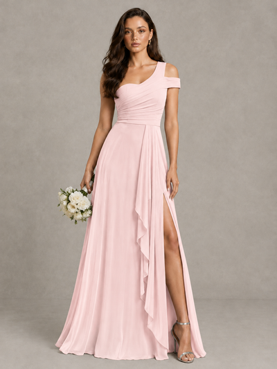 BOLODOO Blush Pink One-Shoulder Bridesmaid Dress with Side Slit - Blush Pink - Blush Pink (1)