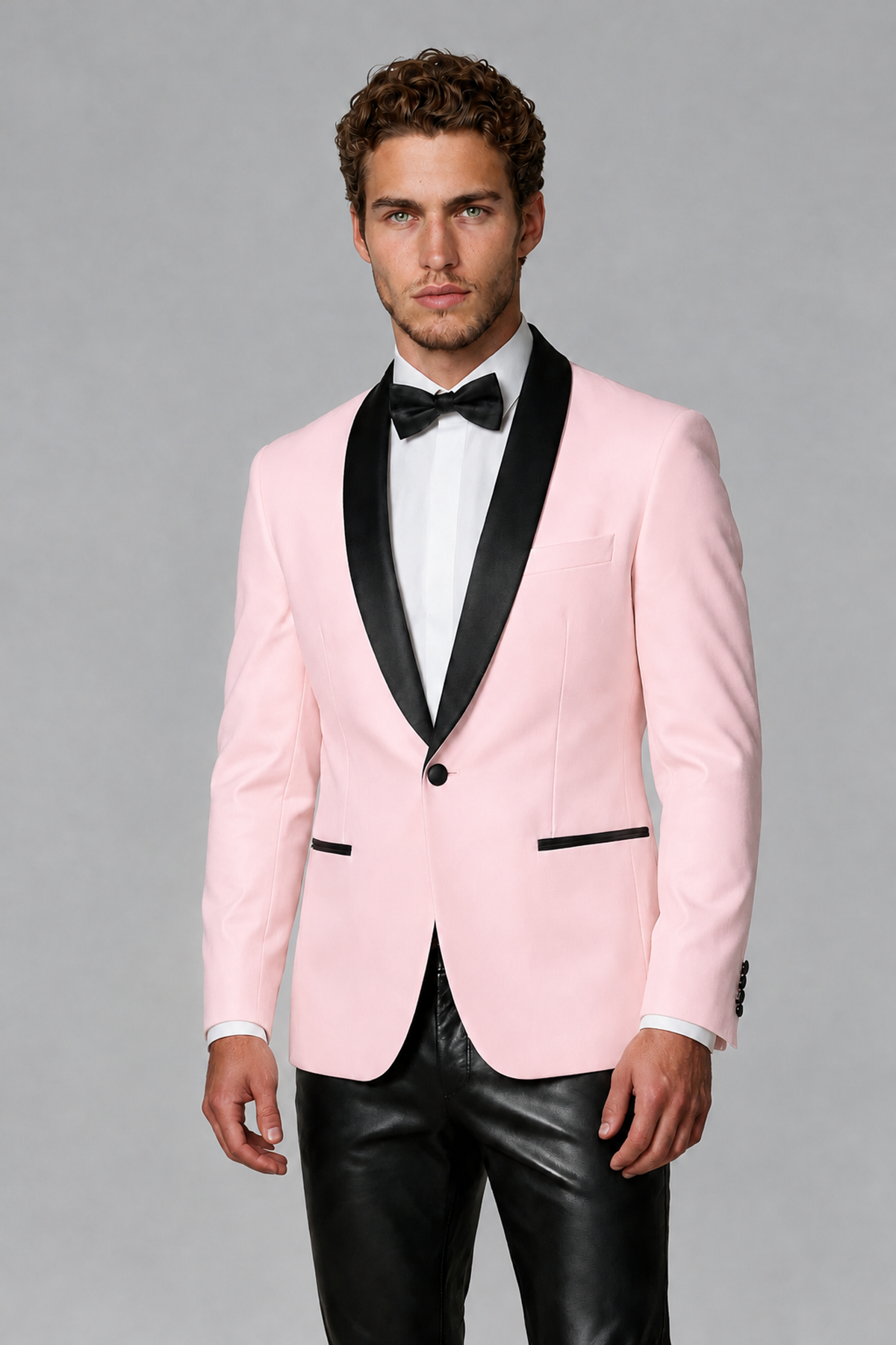 BOLODOO Men's Blush Pink Tuxedo Blazer | Black Shawl Lapel Single-Breasted Formal Jacket - Blush Pink - Blush_Pink (1)