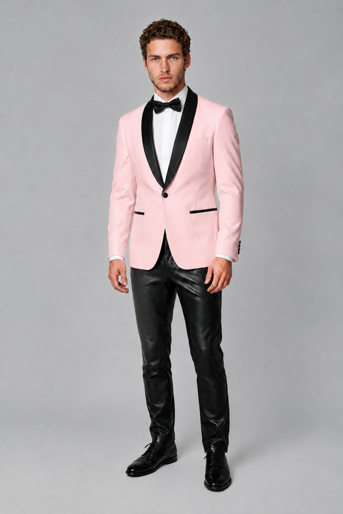 BOLODOO Men's Blush Pink Tuxedo Blazer | Black Shawl Lapel Single-Breasted Formal Jacket - Blush Pink - Blush_Pink (2)