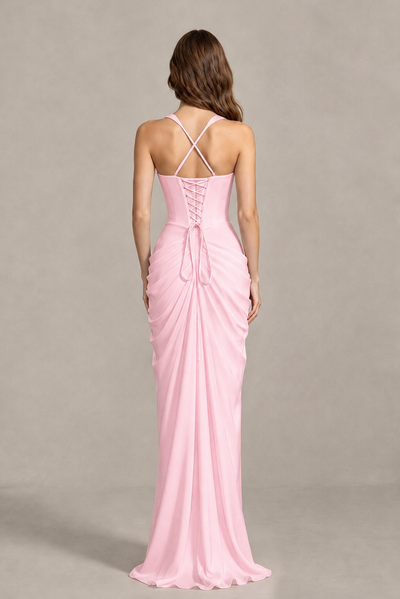 BOLODOO Chocolate Blush Pink Sweetheart Maxi Dress with High Slit - Blush Pink