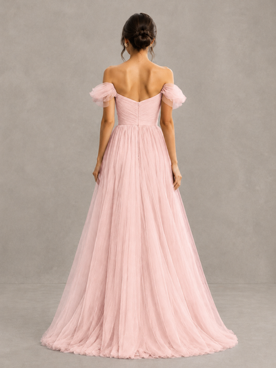 BOLODOO Blush Pink Off-the-Shoulder Ruffle Sleeve A-Line Bridesmaid Dress - Blush Pink - Blush Pink (2)