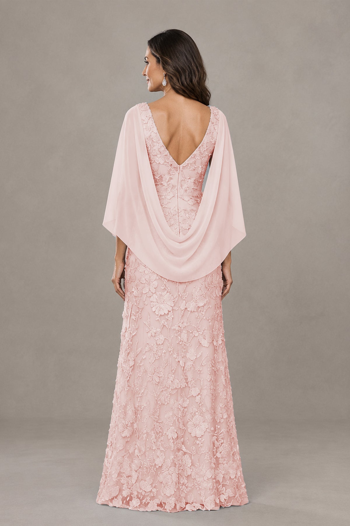 BOLODOO Blush Pink Lace Mother of the Bride Dress with Cape Sleeves - Blush Pink
