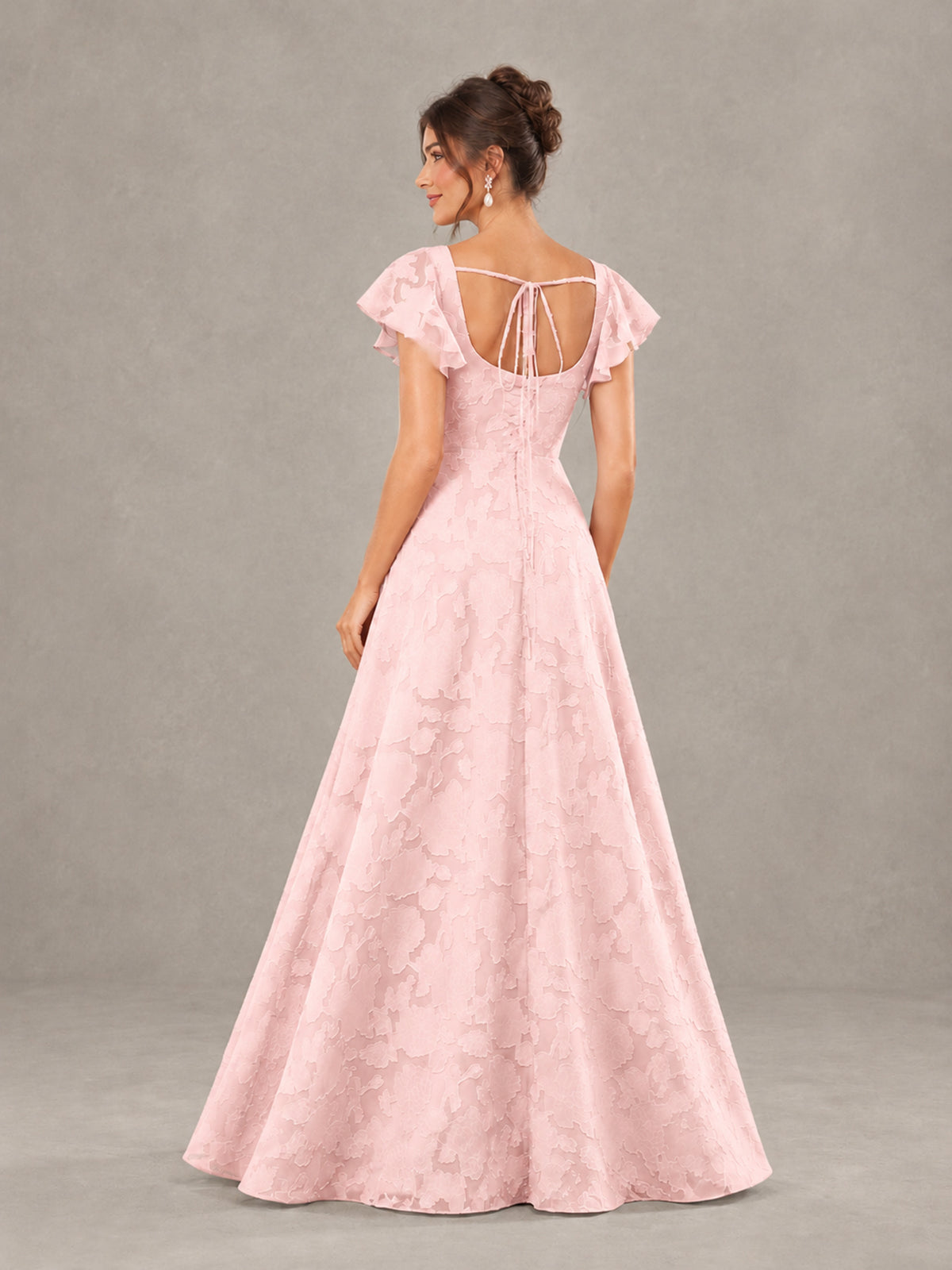 BOLODOO Blush Pink Floral Flutter Sleeve Bridesmaid Dress with Slit - Blush Pink - Blush Pink (2)