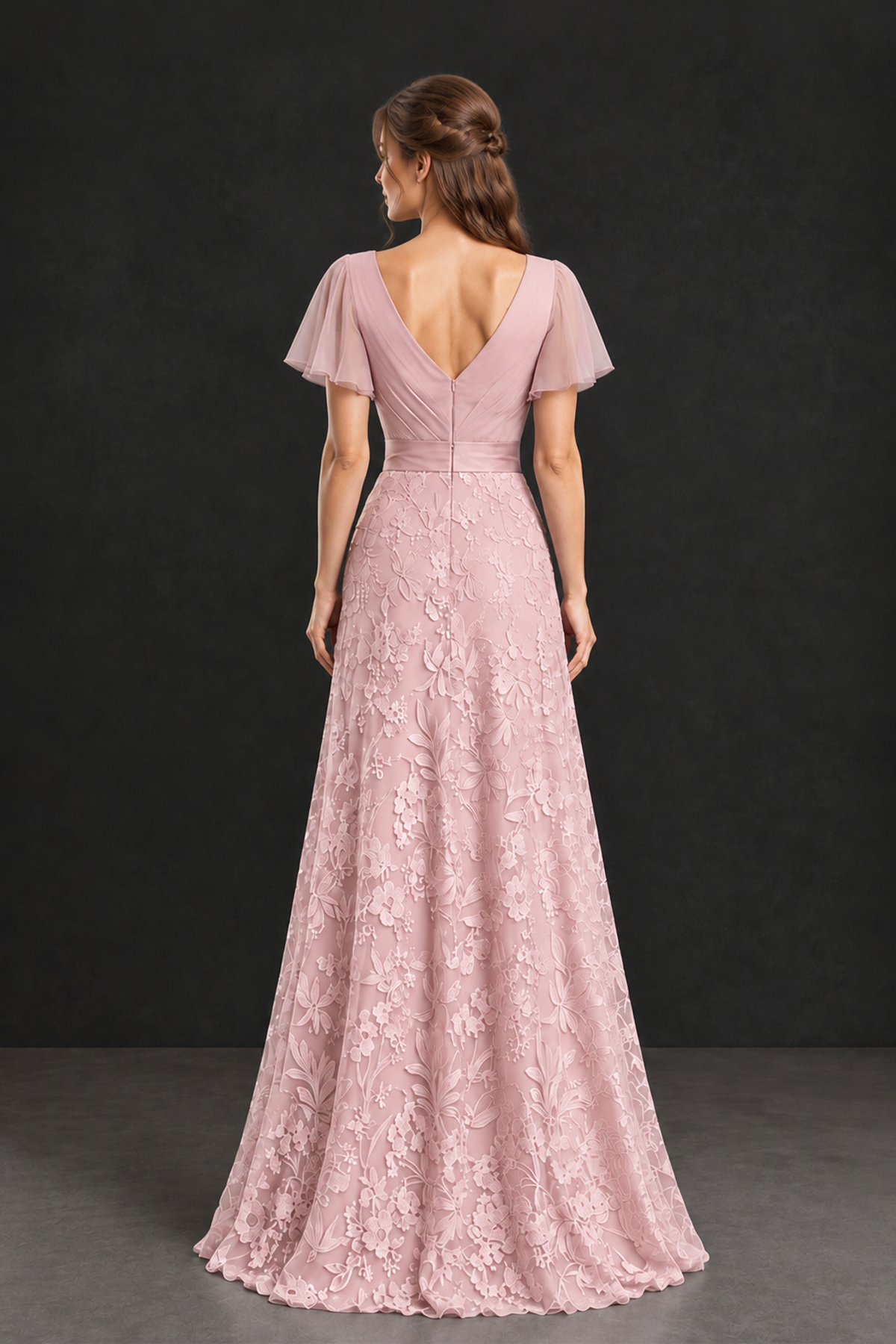 BOLODOO Blush Pink Flutter Sleeve Lace Mother of the Bride Dress - Blush Pink