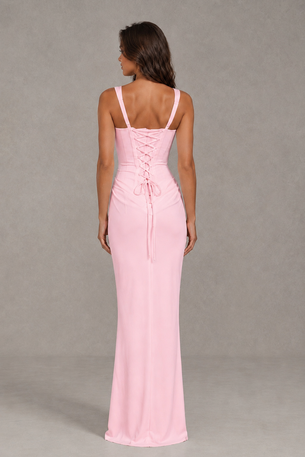 BOLODOO Blush Pink Square-Neck Lace-Up Back Bridesmaid Dress - Blush Pink