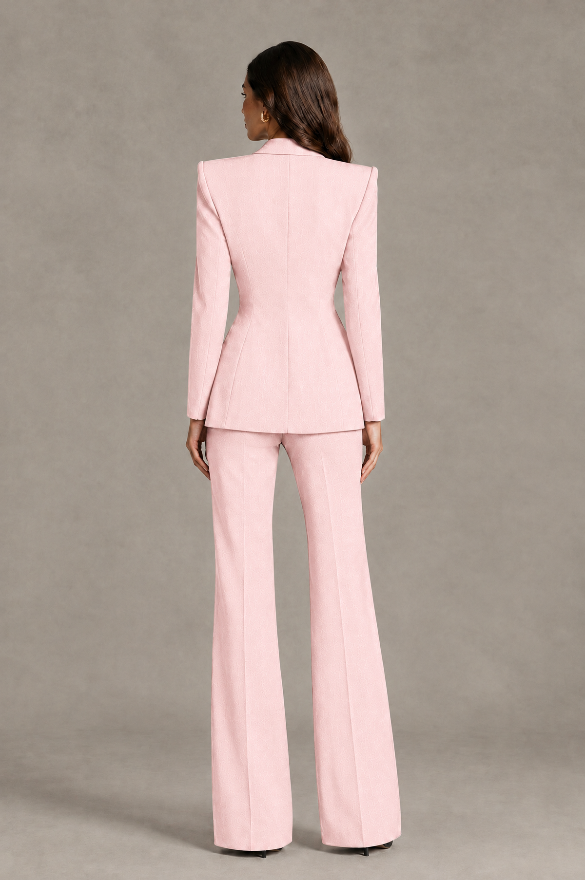BOLODOO Blush Pink Long Sleeve Wrap Blazer Pantsuit with Wide-Leg Trousers - Blush Pink - Blush Pink (2)