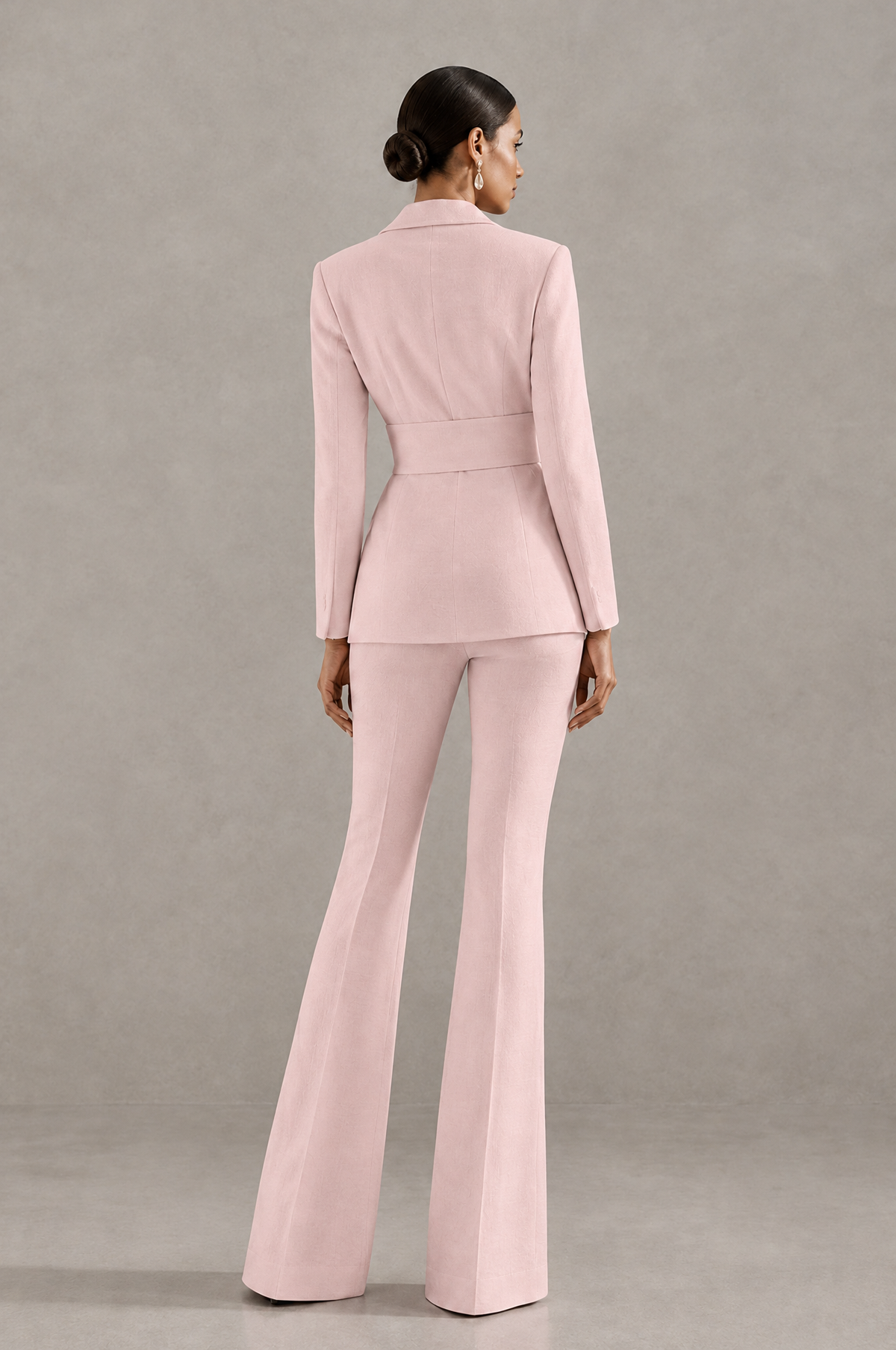 BOLODOO Blush Pink Two-Piece Pantsuit with Tailored Blazer & Flared Pants - Blush Pink - Blush Pink (2)