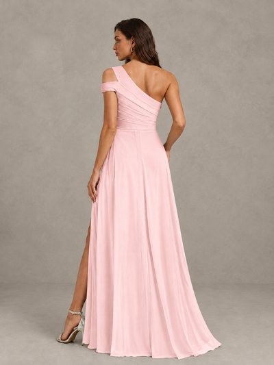 BOLODOO Blush Pink One-Shoulder Bridesmaid Dress with Side Slit - Blush Pink - Blush Pink (2)