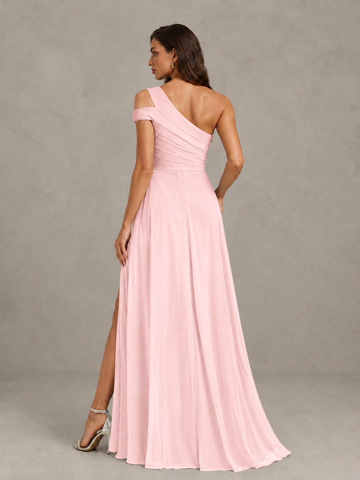 BOLODOO Blush Pink One-Shoulder Bridesmaid Dress with Side Slit - Blush Pink - Blush Pink (2)