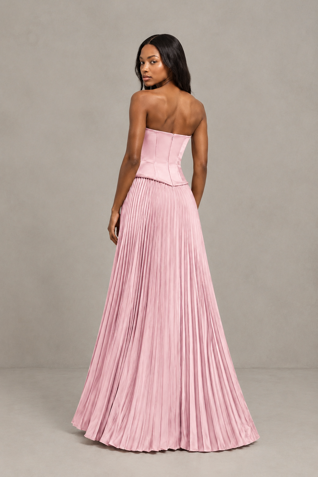BOLODOO Blush Pink Strapless Pleated Satin Evening Prom Dress - Blush Pink