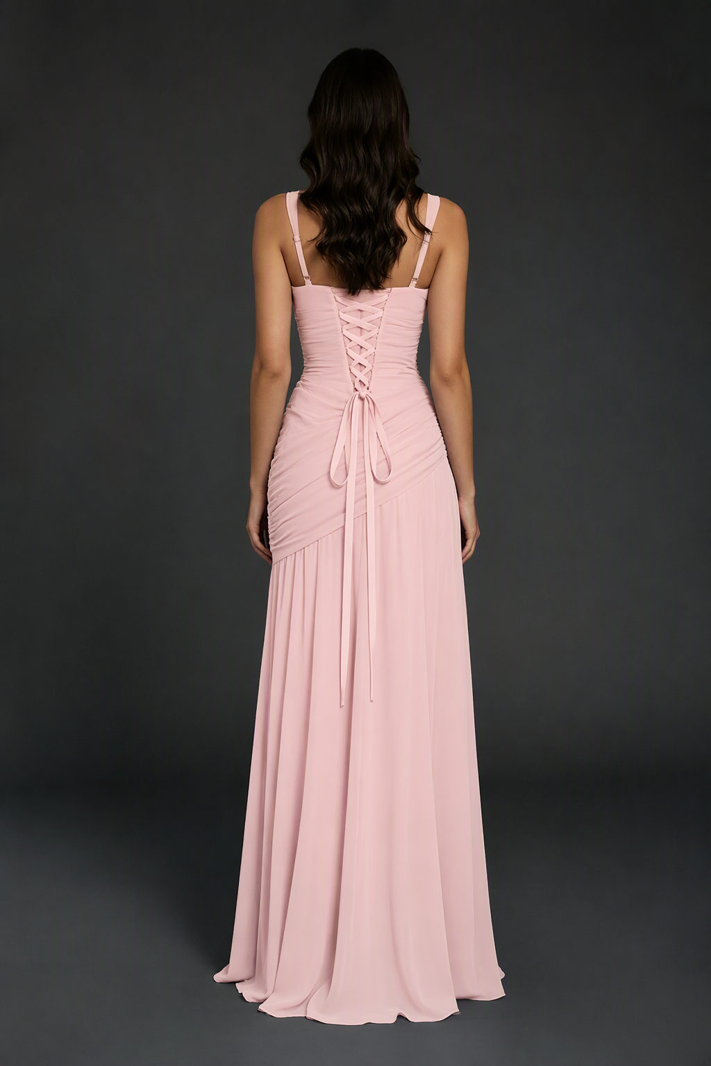 BOLODOO Blush Pink Spaghetti Strap Ruched Maxi Dress – Formal Evening Gown with Slit - Blush Pink