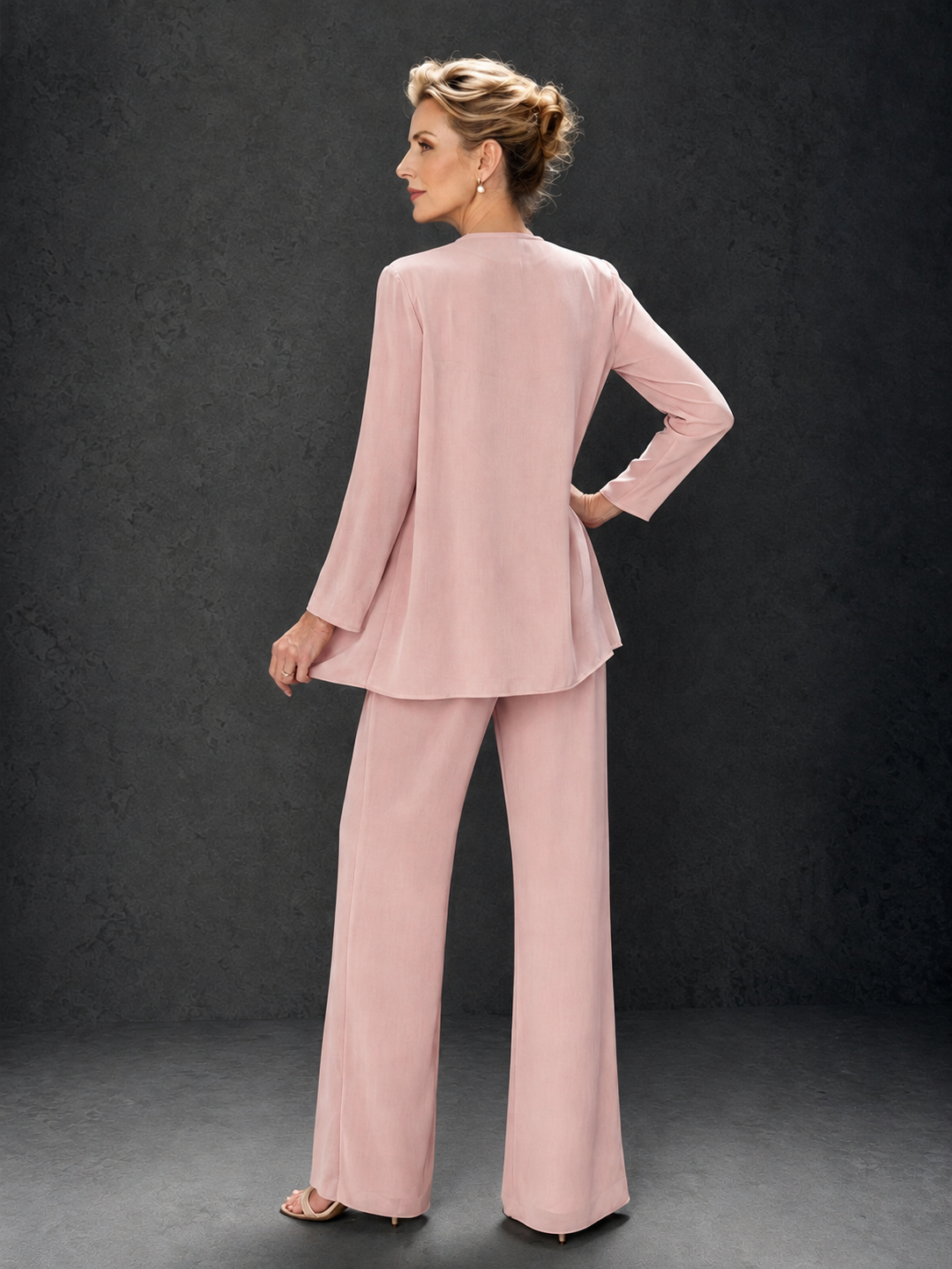BOLODOO Blush Pink 3-Piece Mother of the Bride Pant Suit with Beaded Top & Chiffon Jacket - Blush Pink