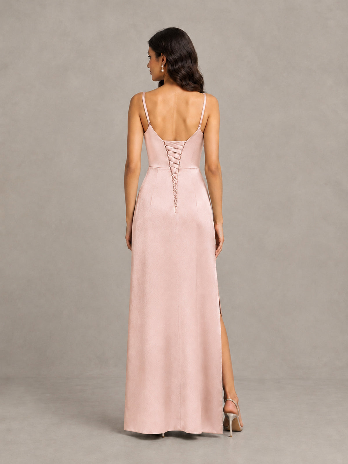 BOLODOO Blush Pink Cowl Neck Satin Bridesmaid Dress with Slit - Blush Pink - Blush Pink (2)