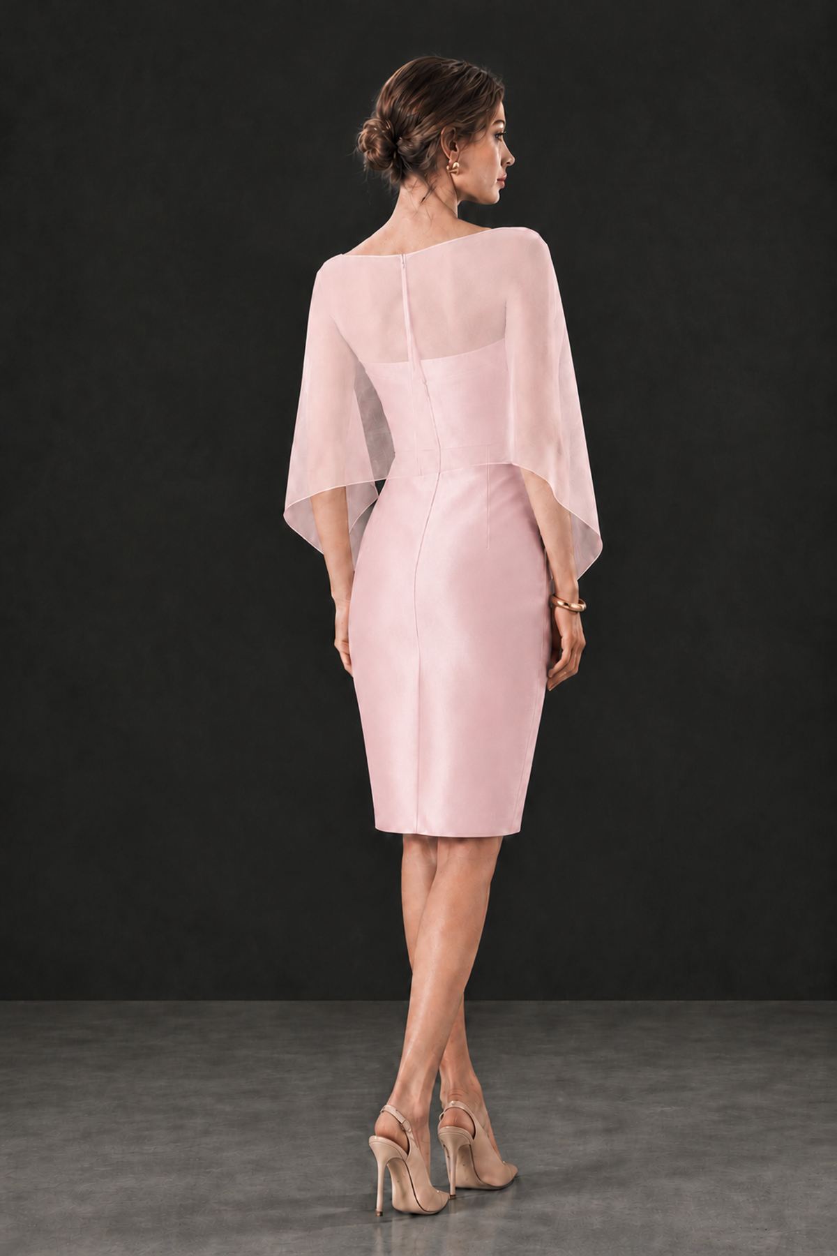 BOLODOO Blush Pink Cape Knee-Length Mother of the Bride Dress - Blush Pink - Blush Pink (2)