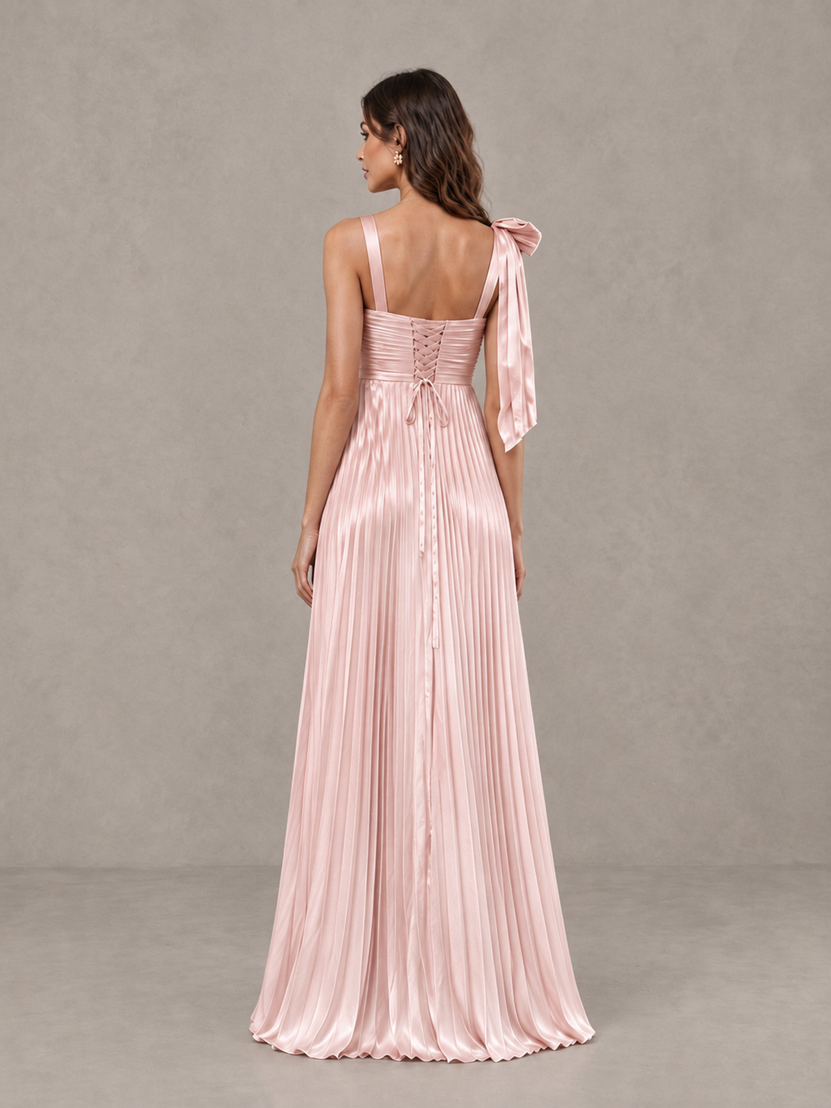 BOLODOO Blush Pink Pleated Bow-Strap Bridesmaid Maxi Dress - Blush Pink - Blush Pink (2)