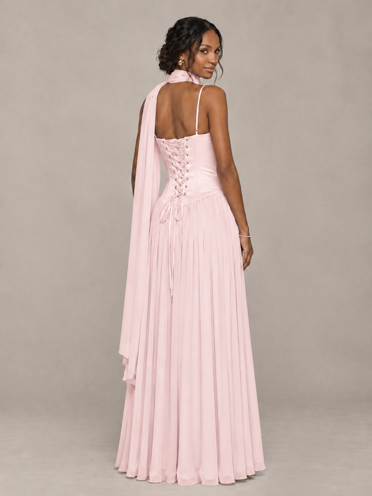 BOLODOO Blush Pink Corset Bridesmaid Dress with Scarf - Blush Pink - Blush Pink (2)