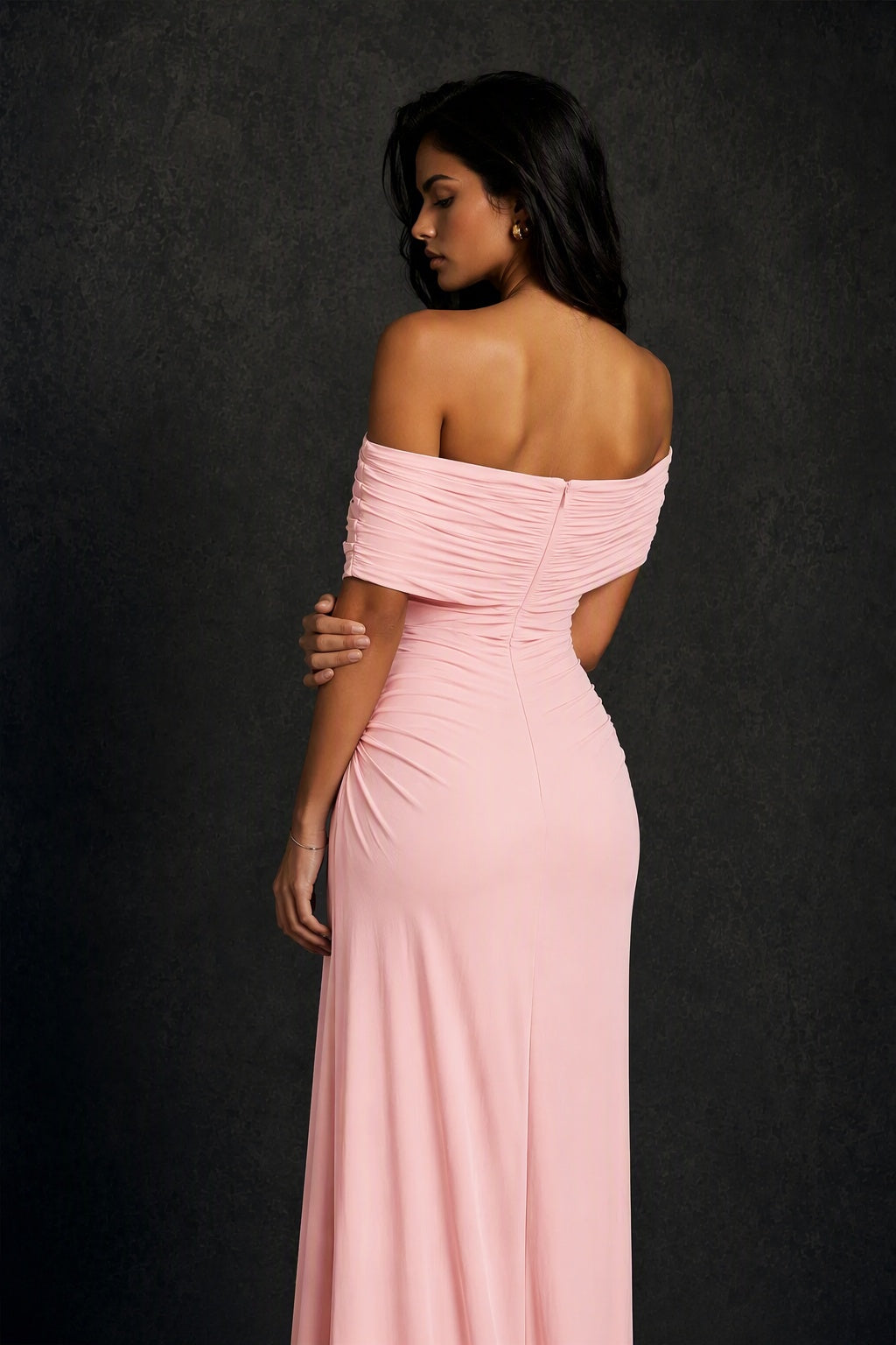 BOLODOO Blush Pink Off-Shoulder Ruched Maxi Dress - Blush Pink