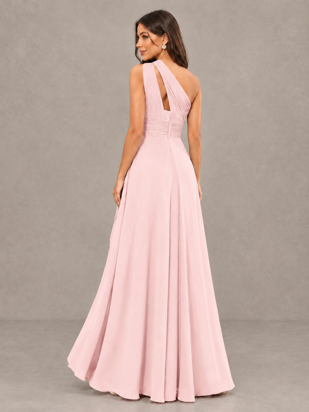 BOLODOO Blush Pink One-Shoulder Ruffle Bridesmaid Dress with Slit - Blush Pink - Blush Pink (2)