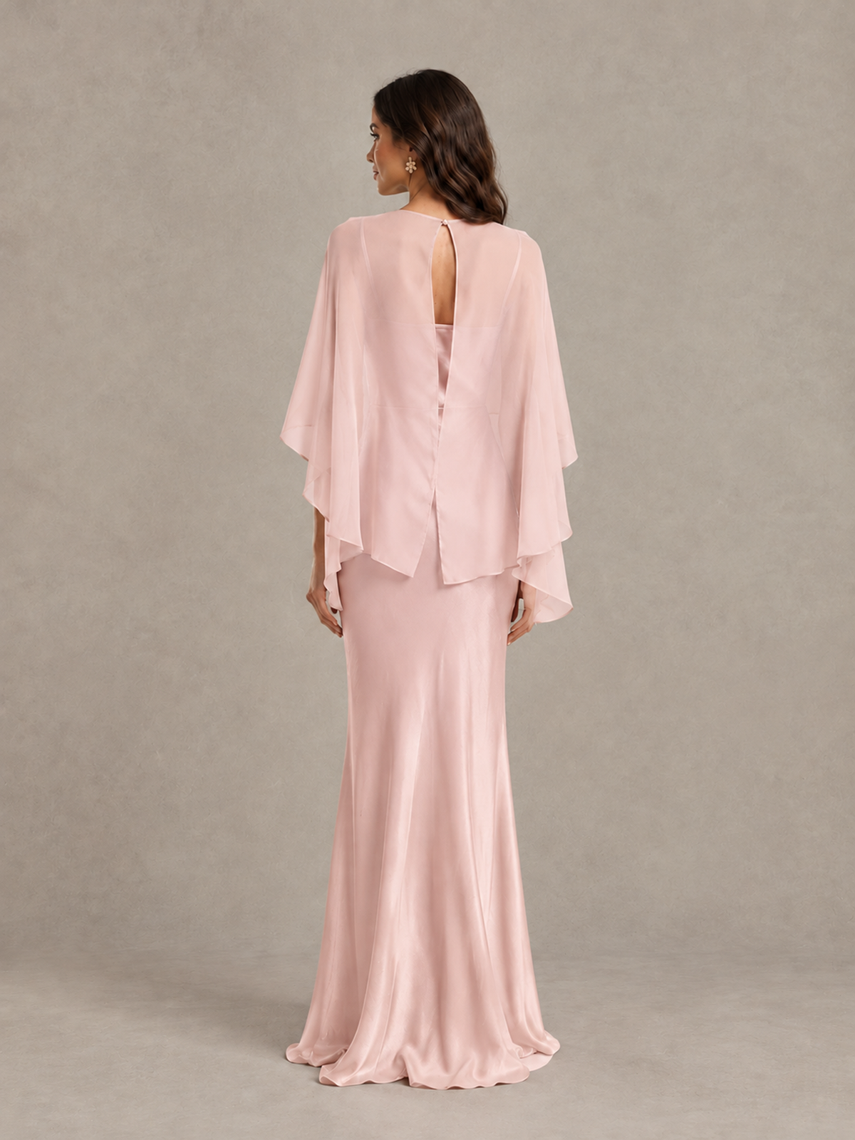 BOLODOO Blush Pink Satin Mermaid Bridesmaid Dress with Chiffon Cape - Blush Pink - Blush Pink (2)