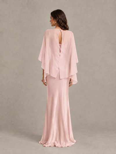 BOLODOO Blush Pink Satin Mermaid Bridesmaid Dress with Chiffon Cape - Blush Pink - Blush Pink (2)