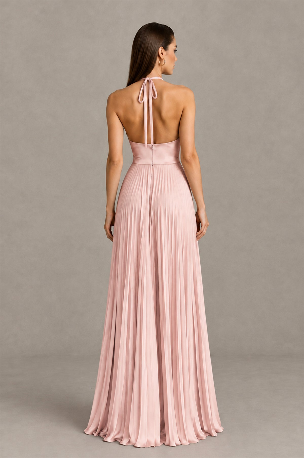 BOLODOO Blush Pink Halter Pleated A-Line Evening Dress - Blush Pink