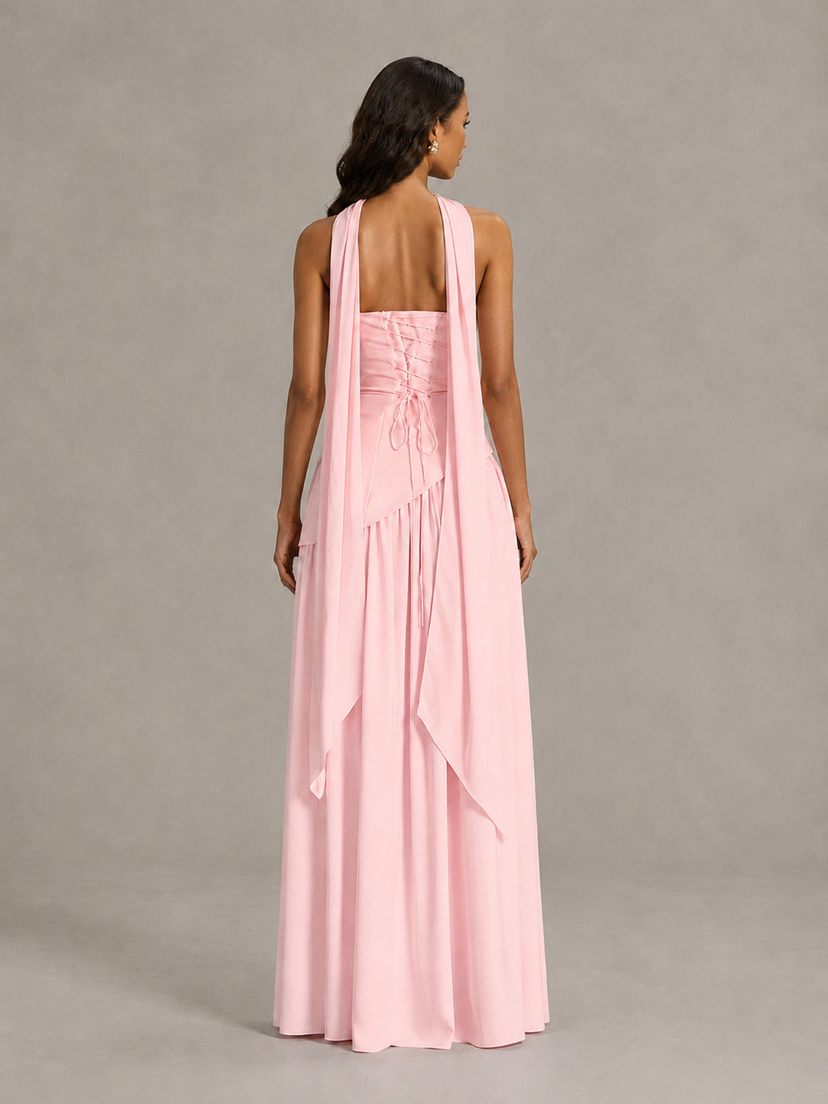 Blush Pink Strapless Bridesmaid Dress with Scarf & High Slit - Blush Pink - Blush Pink (2)