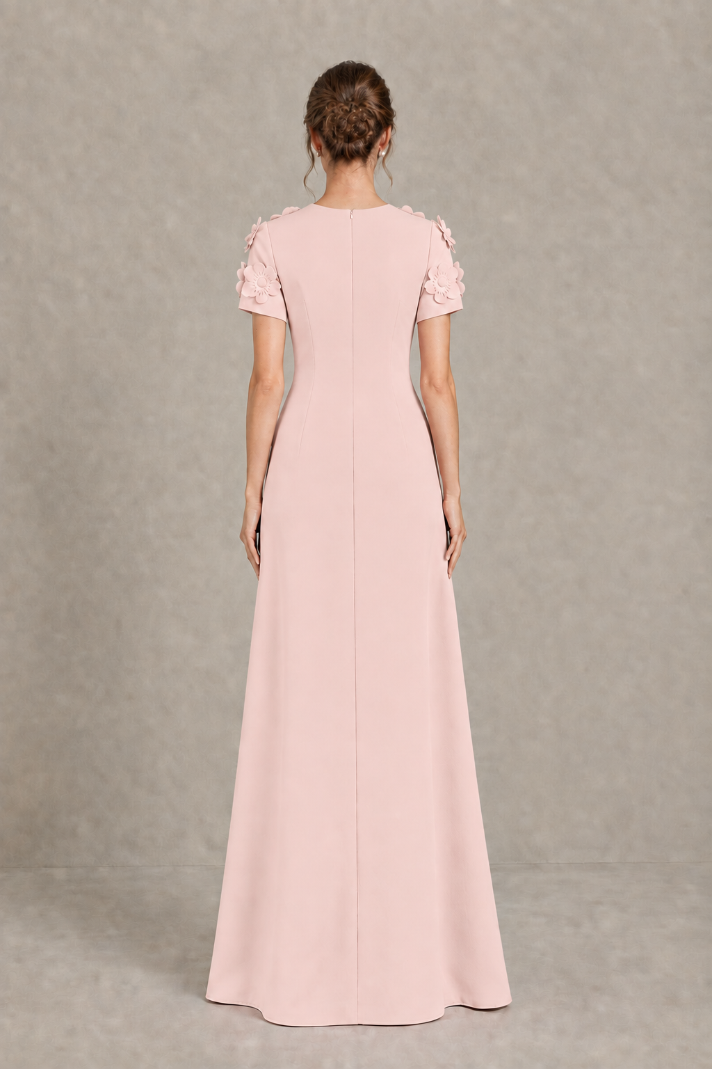 BOLODOO Blush Pink Textured Floral Maxi Dress with Short Sleeves - Blush Pink