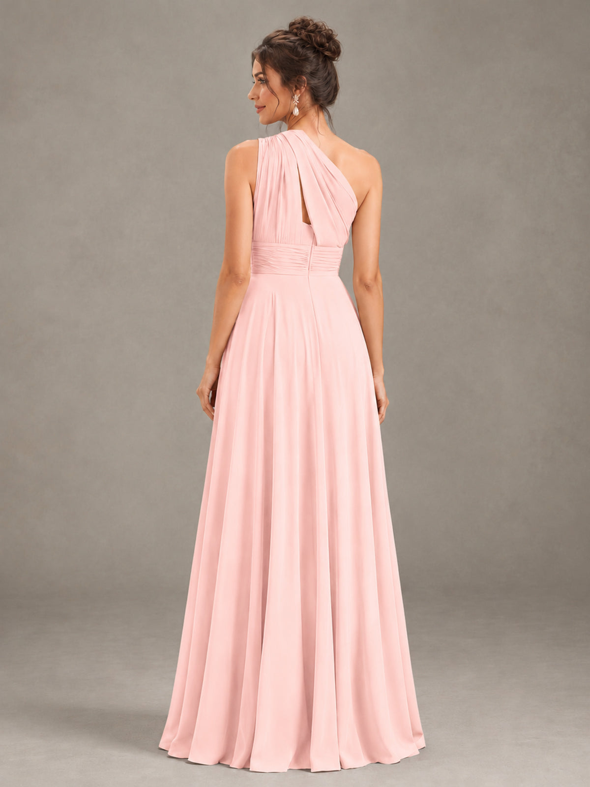 BOLODOO Blush Pink One-Shoulder Chiffon-Look Bridesmaid Dress - Blush Pink - Blush Pink (2)