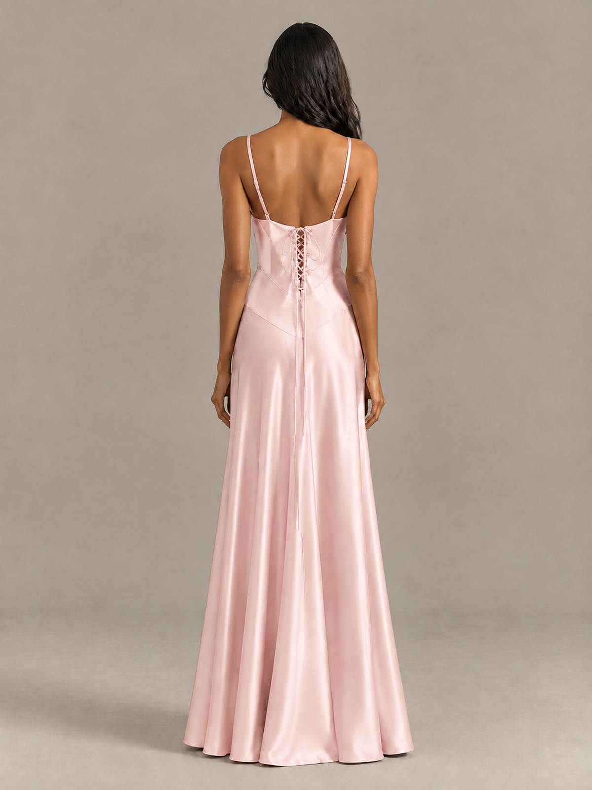 BOLODOO Blush Pink Satin Lace-Up Back Maxi Dress - Blush Pink