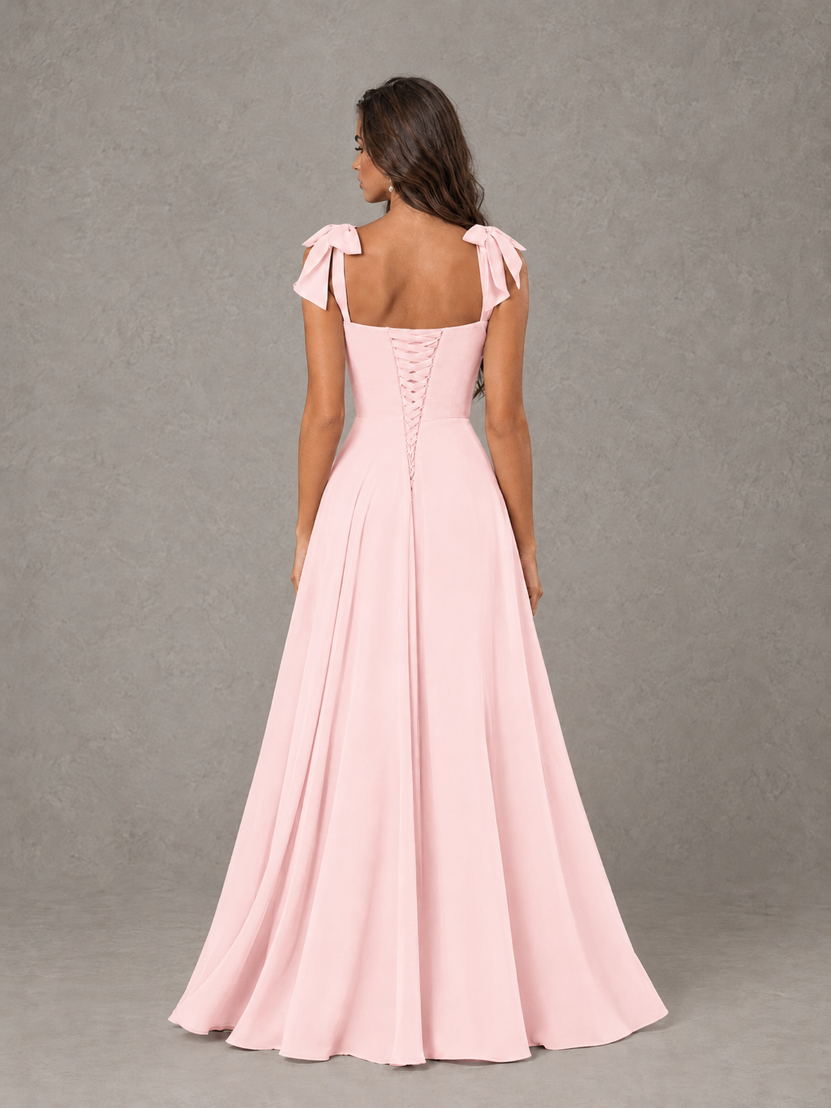 BOLODOO Blush Pink Bow-Strap Bridesmaid Dress with Ruffle Slit - Blush Pink - Blush Pink (2)
