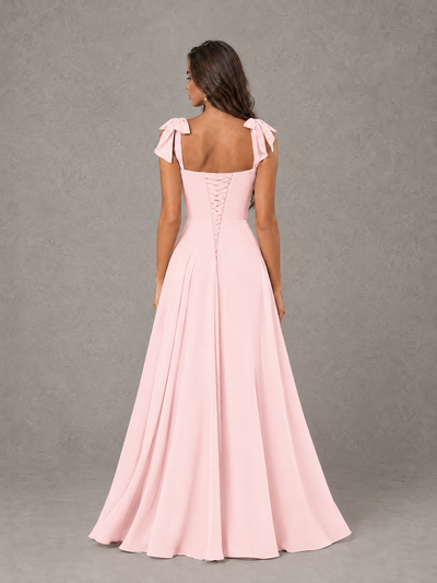 BOLODOO Blush Pink Bow-Strap Bridesmaid Dress with Ruffle Slit - Blush Pink - Blush Pink (2)