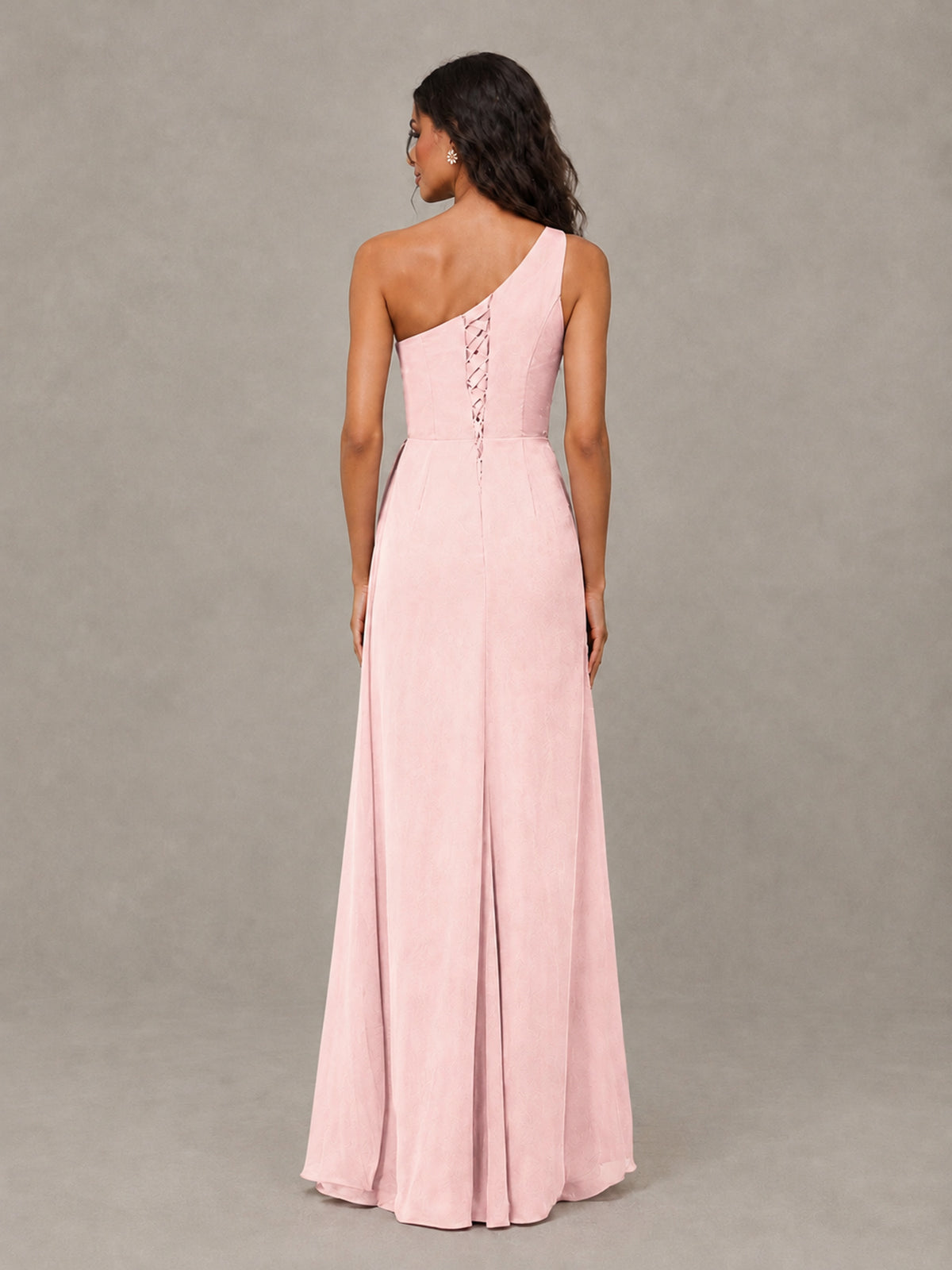 BOLODOO Blush Pink One-Shoulder Chiffon Bridesmaid Dress with Ruched Bodice & High Slit - Blush Pink - Blush Pink (2)