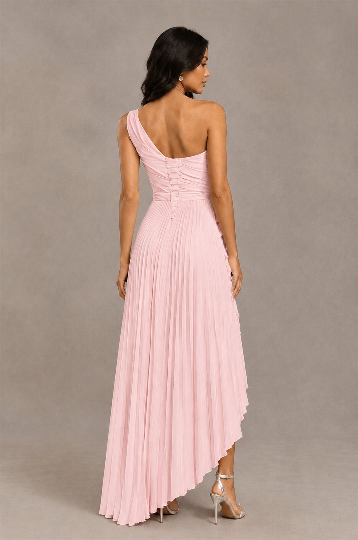 BOLODOO Blush Pink One-Shoulder High-Low Ruffle Maxi Dress - Blush Pink