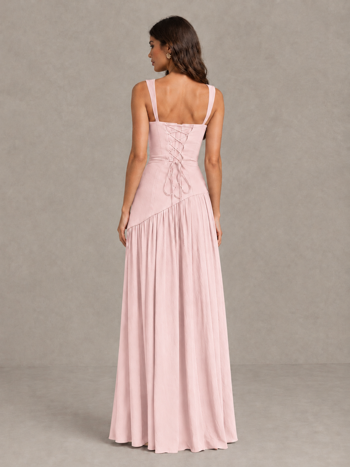 BOLODOO Blush Pink Brown Scarf Bridesmaid Dress with Lace-Up Back - Blush Pink - Blush Pink (2)