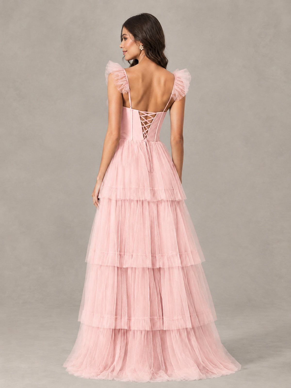 BOLODOO Blush Pink Tiered Tulle Bridesmaid Dress with Slit - Blush Pink - Blush Pink (2)