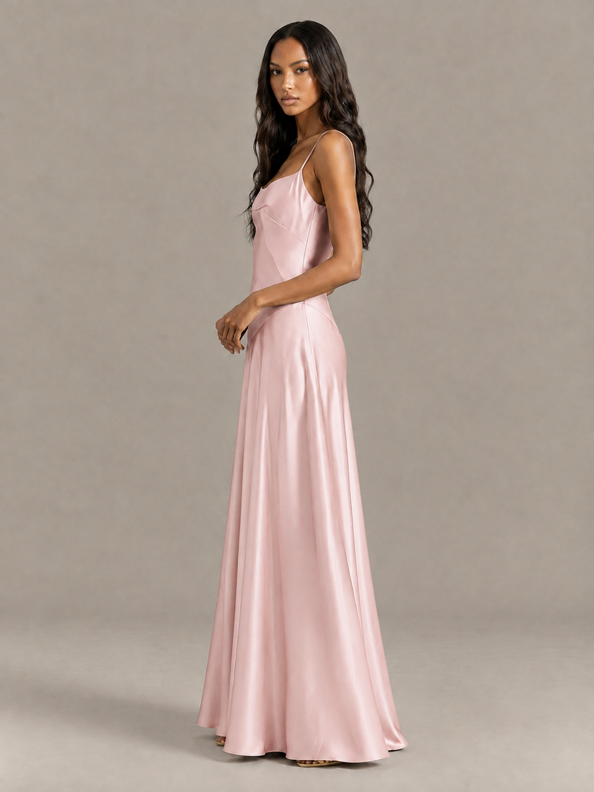 BOLODOO Blush Pink Satin Lace-Up Back Maxi Dress - Blush Pink