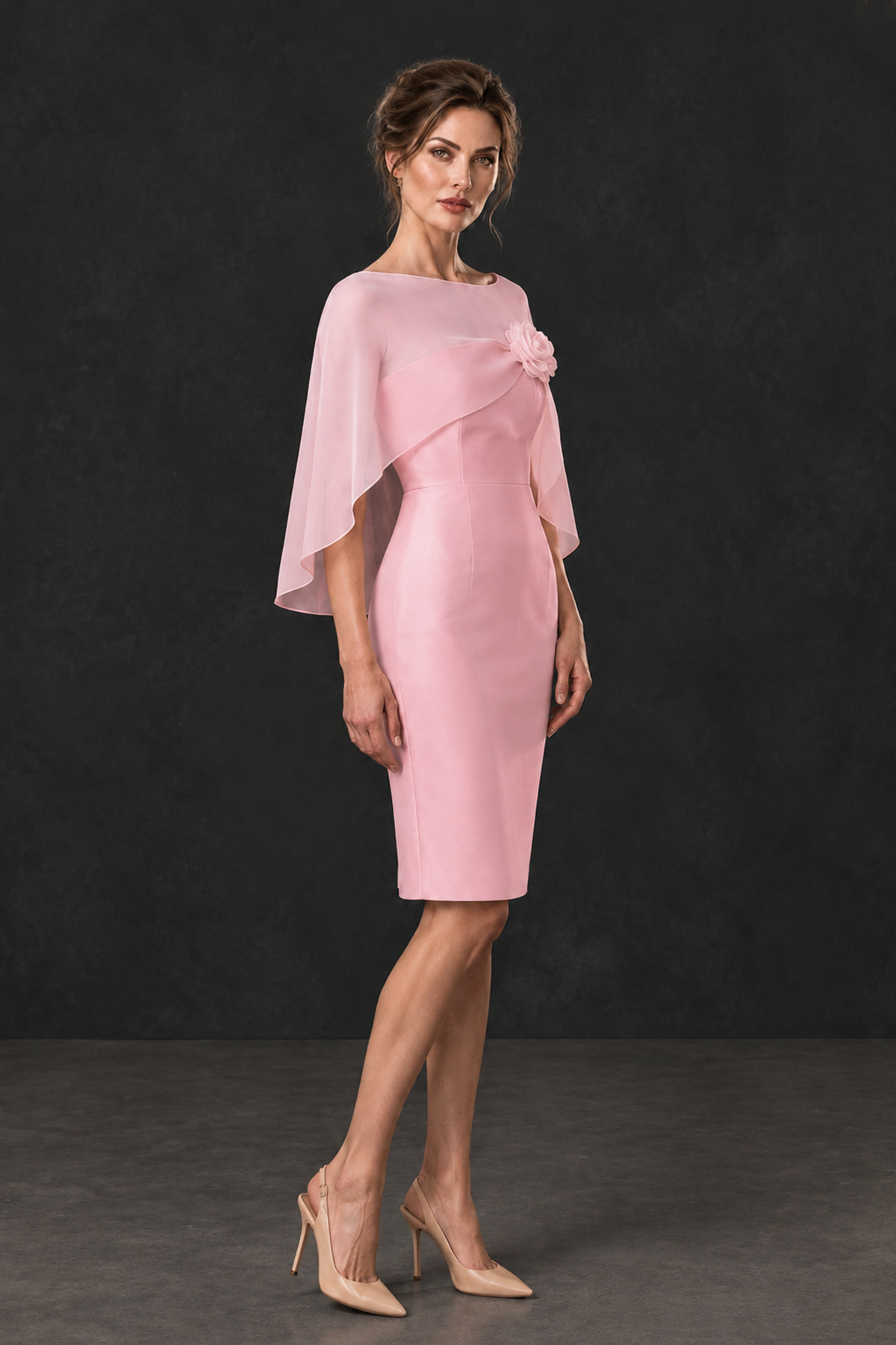 BOLODOO Blush Pink Cape Knee-Length Mother of the Bride Dress - Blush Pink - Blush Pink (3)