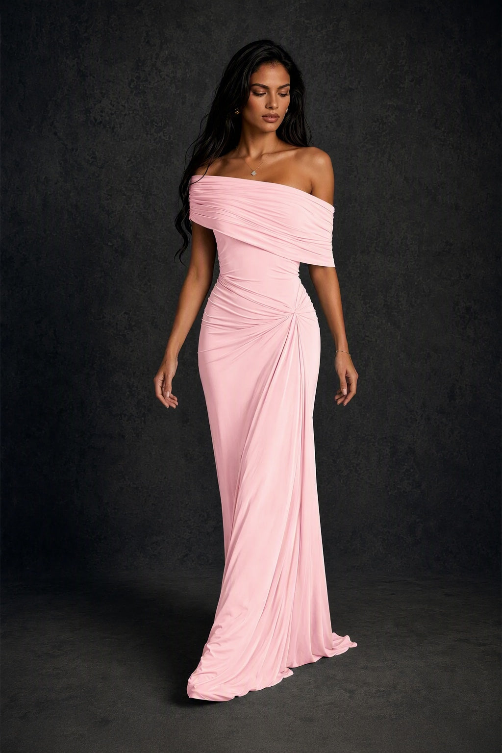 BOLODOO Blush Pink Off-Shoulder Ruched Maxi Dress - Blush Pink