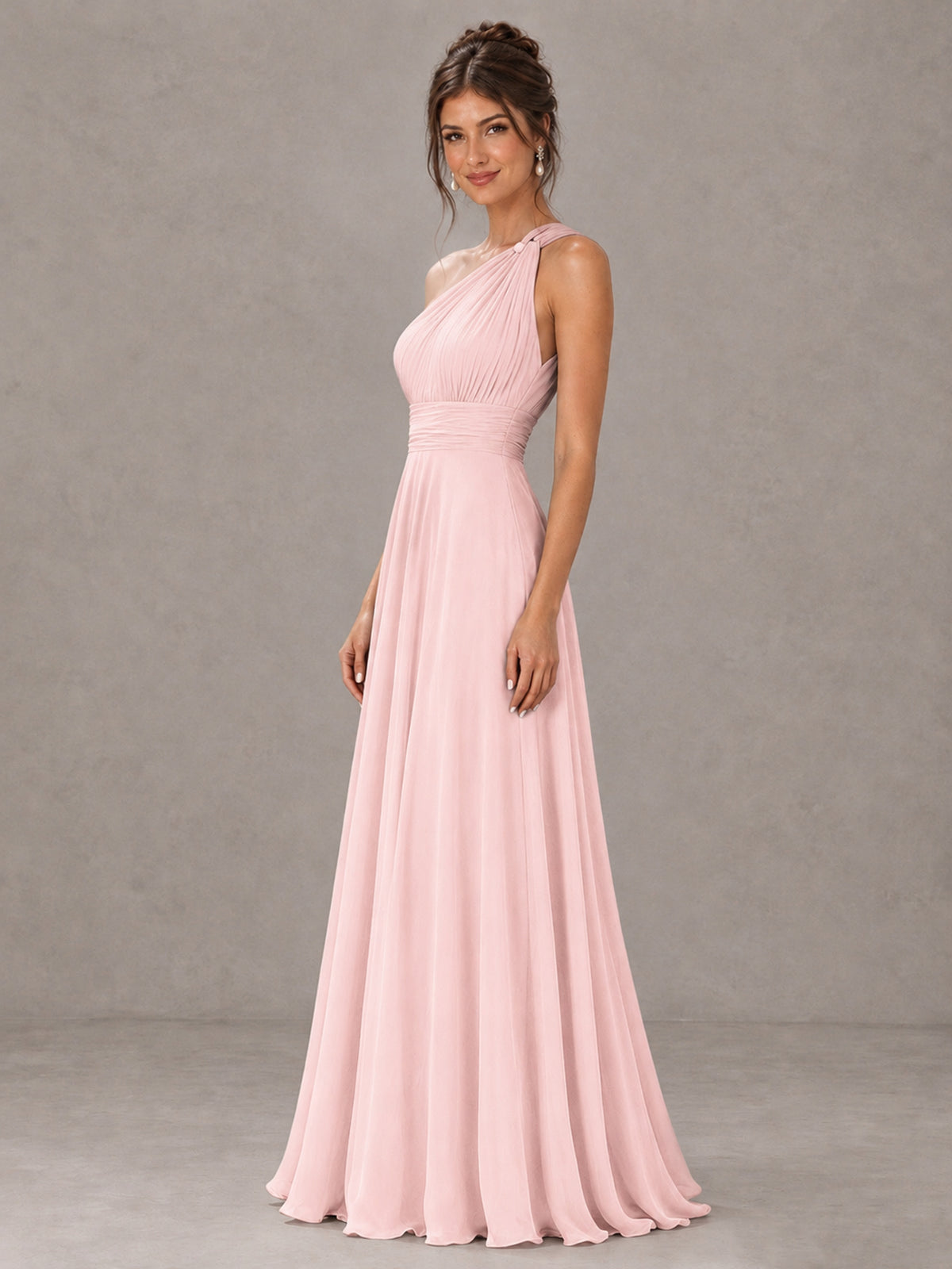 BOLODOO Blush Pink One-Shoulder Chiffon-Look Bridesmaid Dress - Blush Pink - Blush Pink (3)