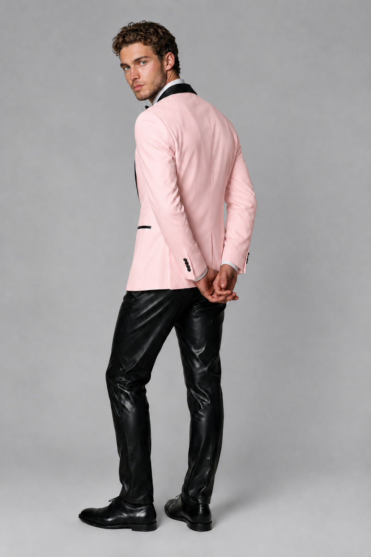 BOLODOO Men's Blush Pink Tuxedo Blazer | Black Shawl Lapel Single-Breasted Formal Jacket - Blush Pink - Blush_Pink (3)