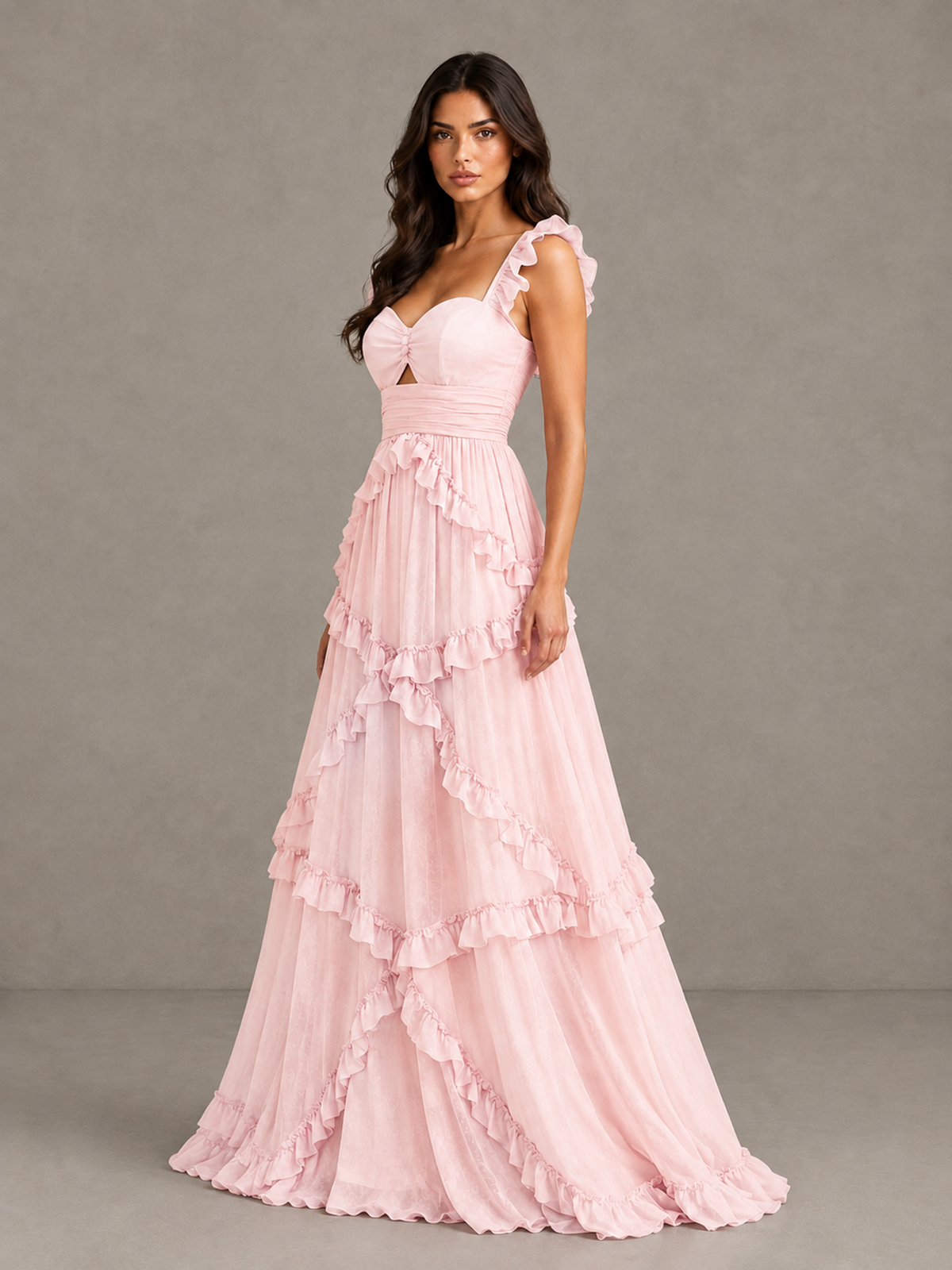 BOLODOO Blush Pink Ruffle A-Line Prom Dress with Open Back - Blush Pink - Blush Pink (3)