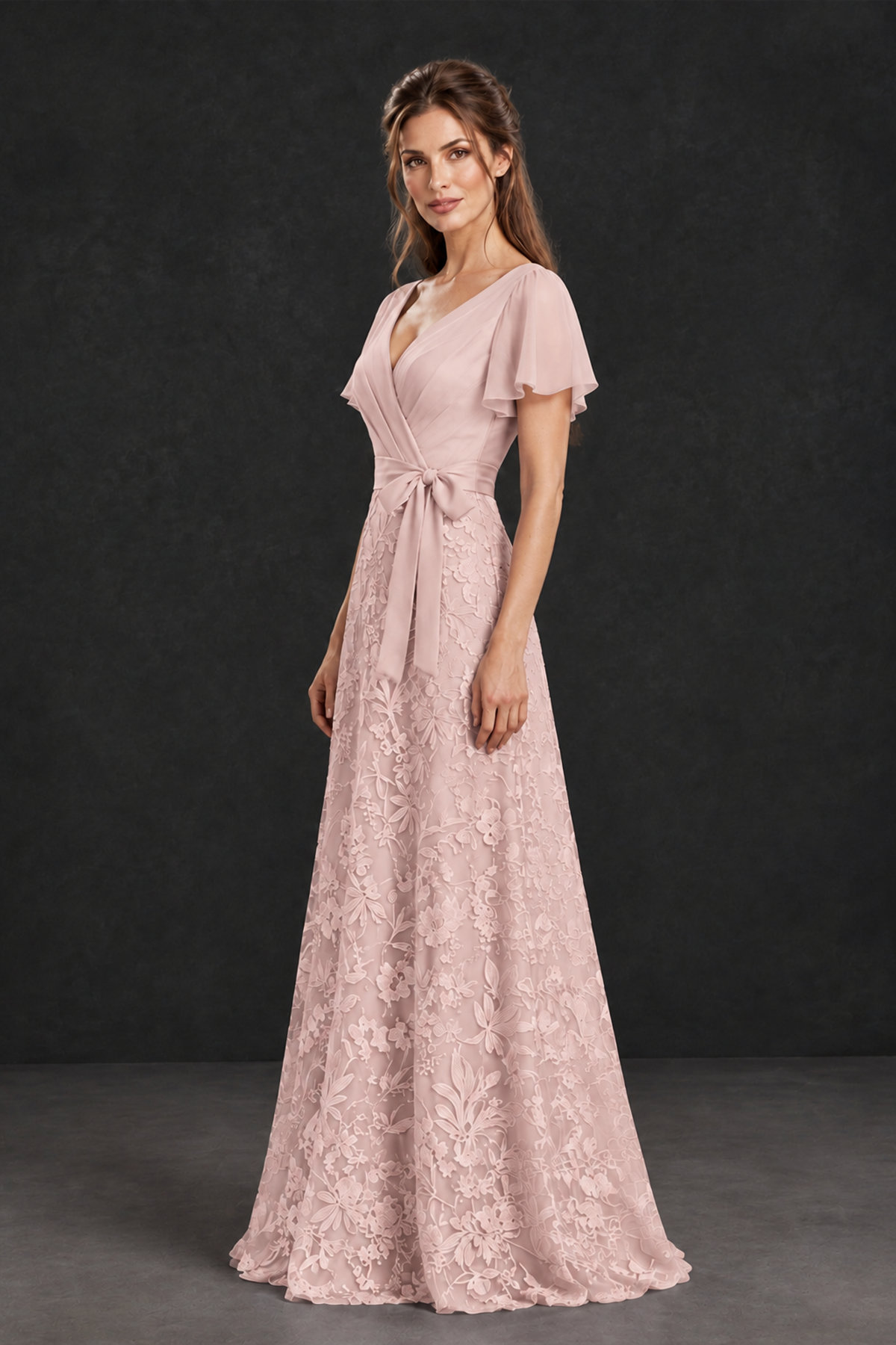 BOLODOO Blush Pink Flutter Sleeve Lace Mother of the Bride Dress - Blush Pink