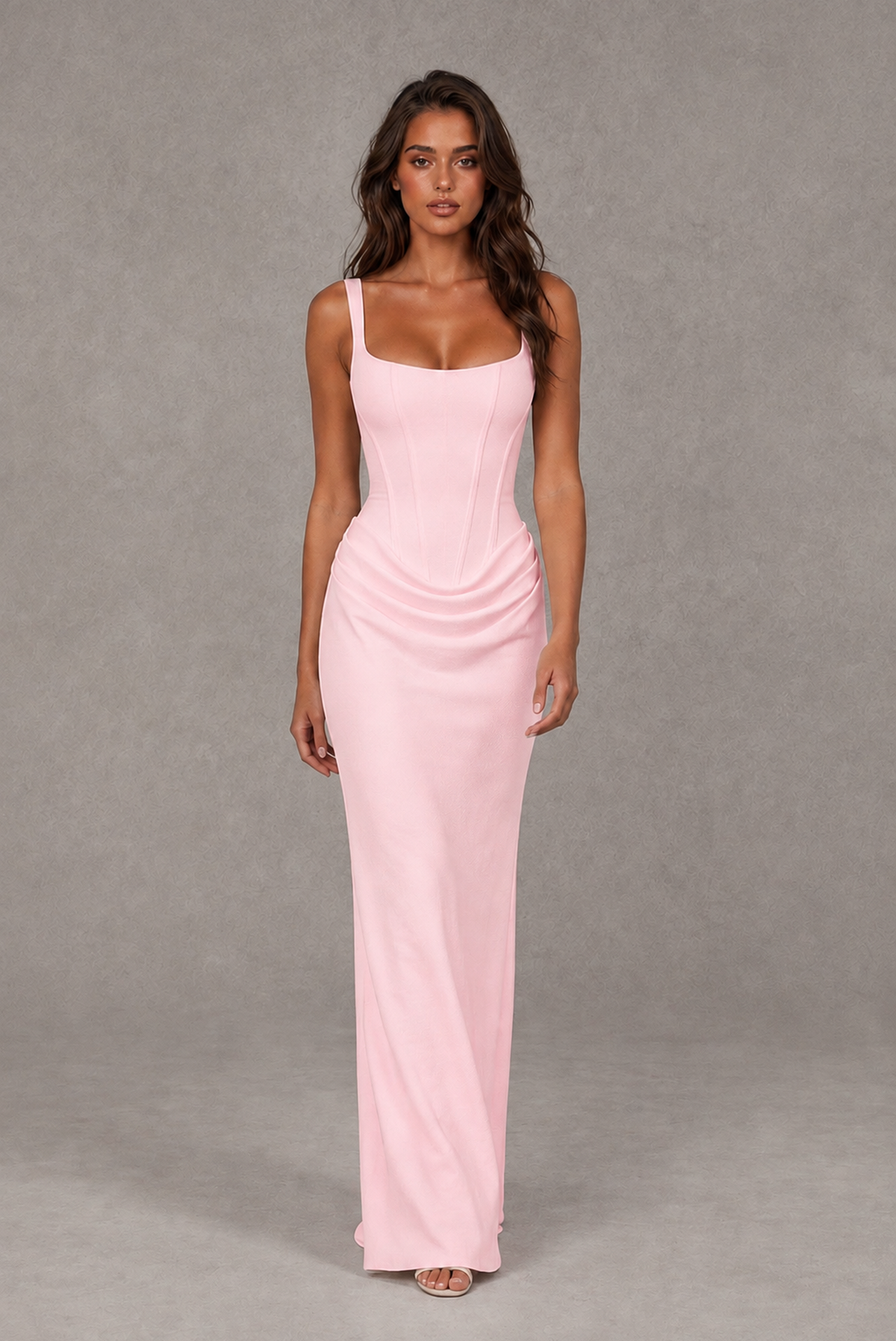 BOLODOO Blush Pink Square-Neck Lace-Up Back Bridesmaid Dress - Blush Pink