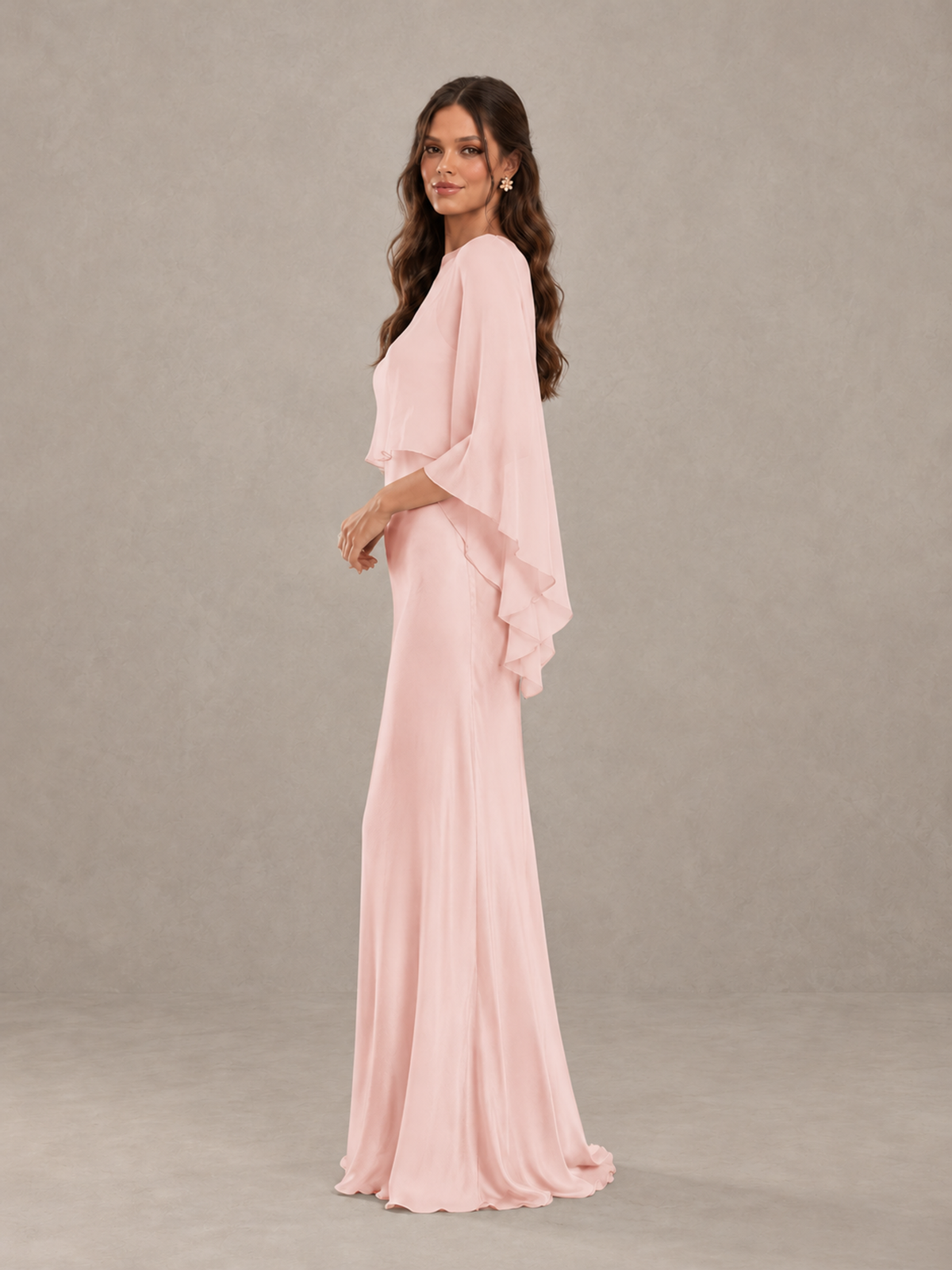 BOLODOO Blush Pink Satin Mermaid Bridesmaid Dress with Chiffon Cape - Blush Pink - Blush Pink (3)