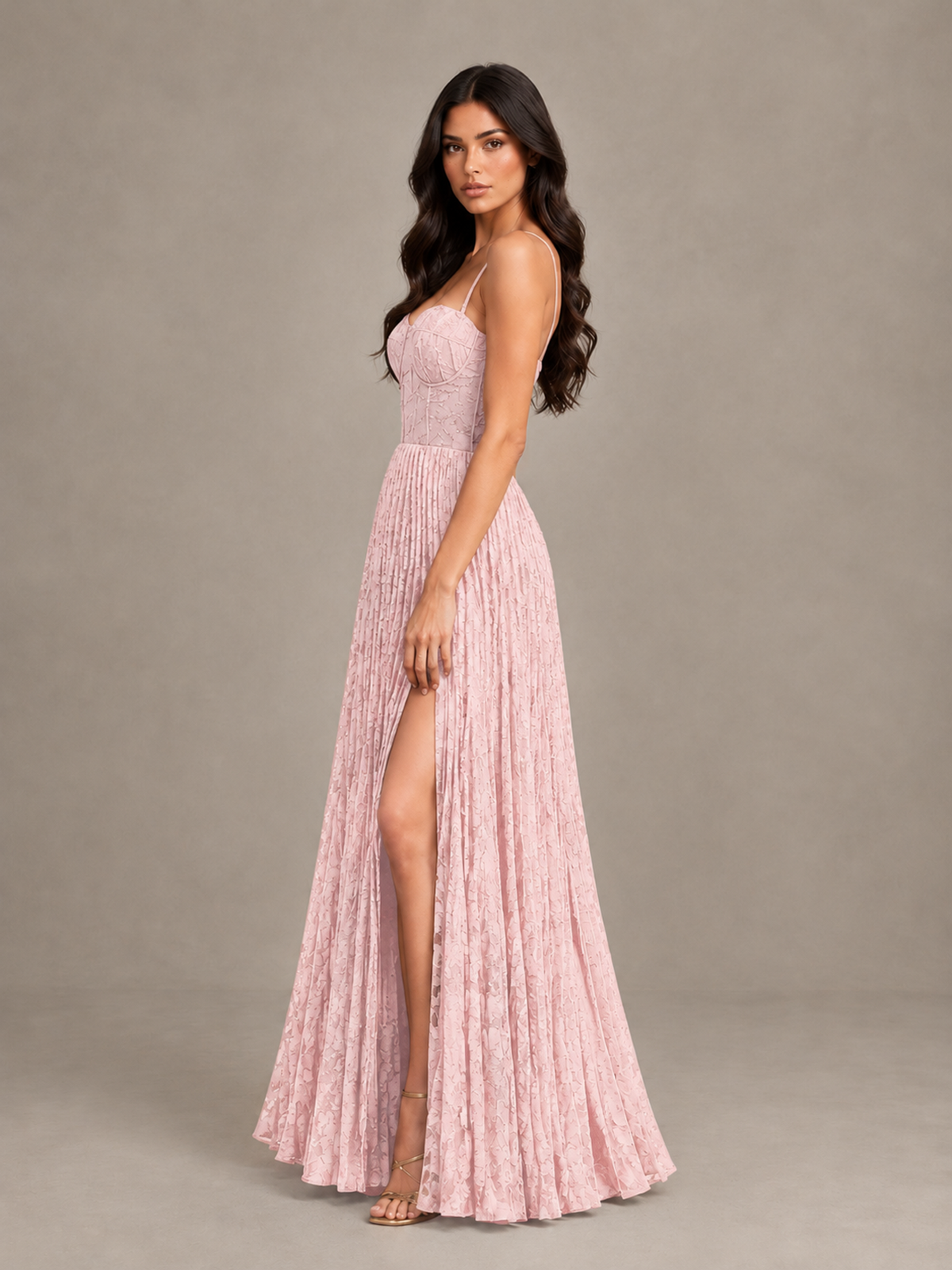 BOLODOO Blush Pink Pleated Bridesmaid Dress with Sweetheart Neckline & Slit - Blush Pink - Blush Pink (3)