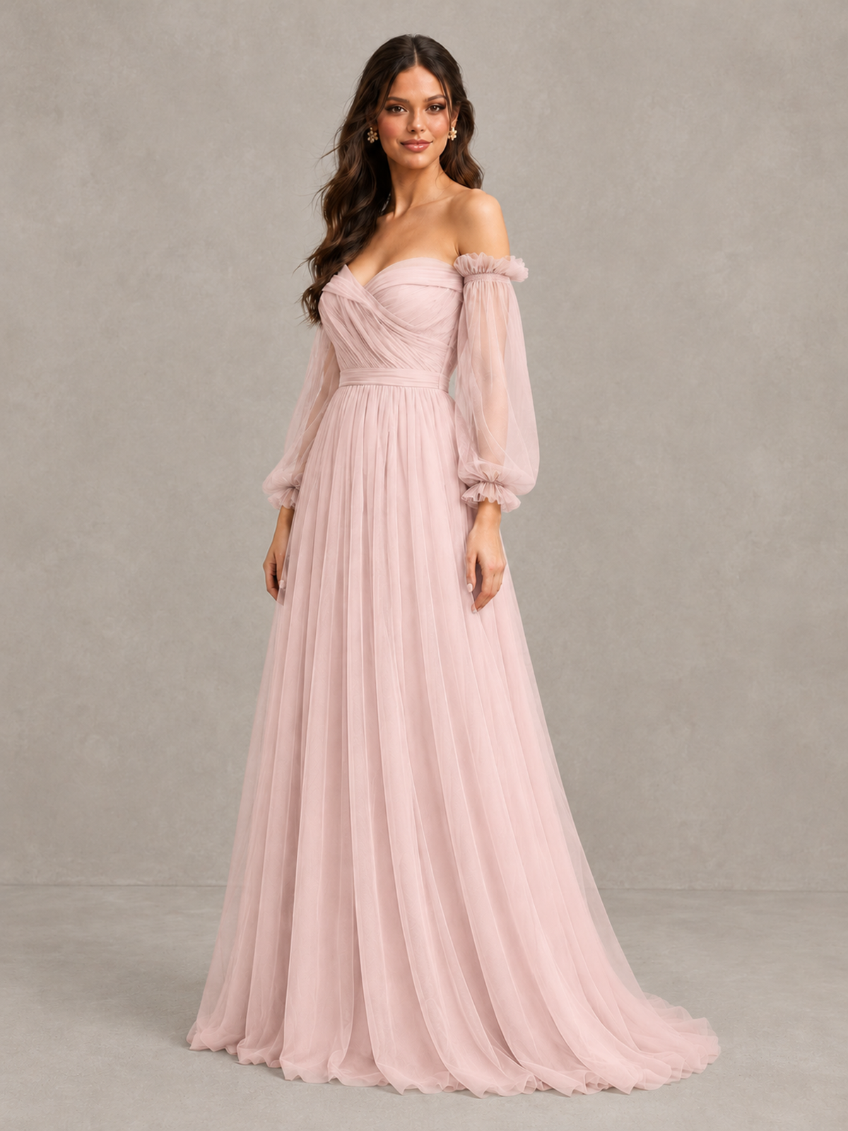 BOLODOO Blush Pink Off-the-Shoulder Long Sleeve A-Line Bridesmaid Dress - Blush Pink - Blush Pink (3)