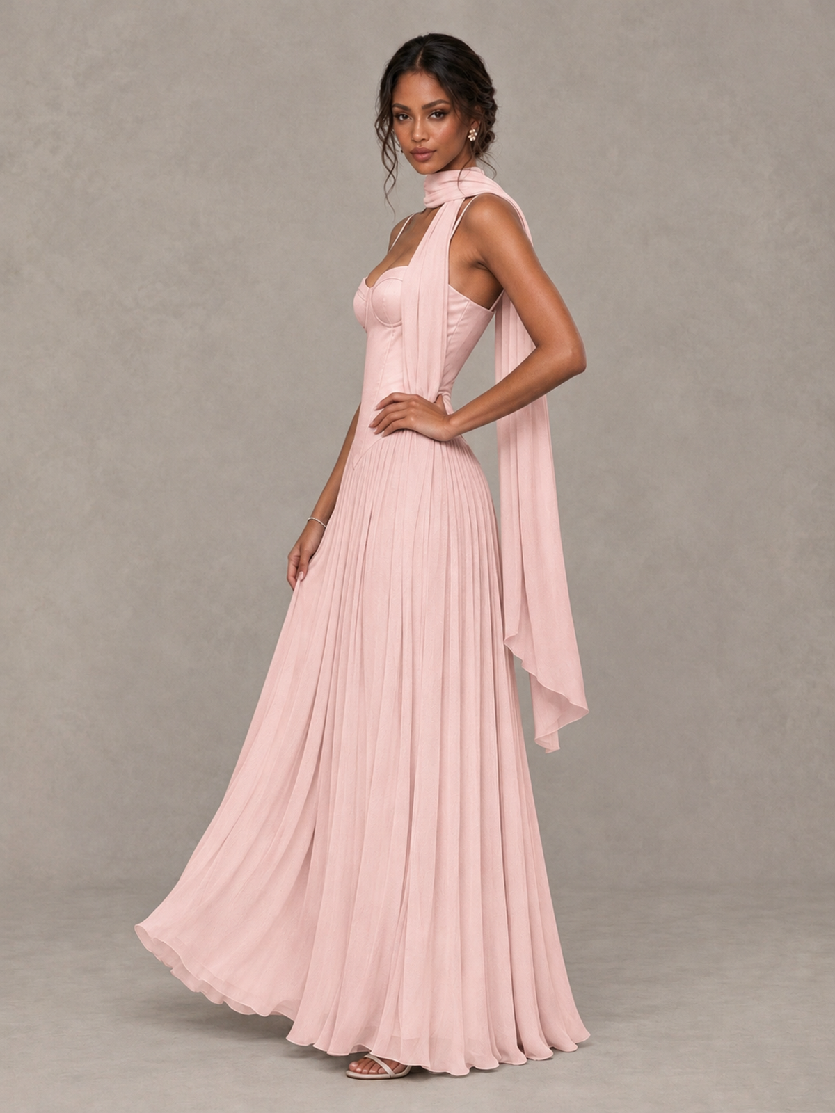 BOLODOO Blush Pink Corset Bridesmaid Dress with Scarf - Blush Pink - Blush Pink (3)