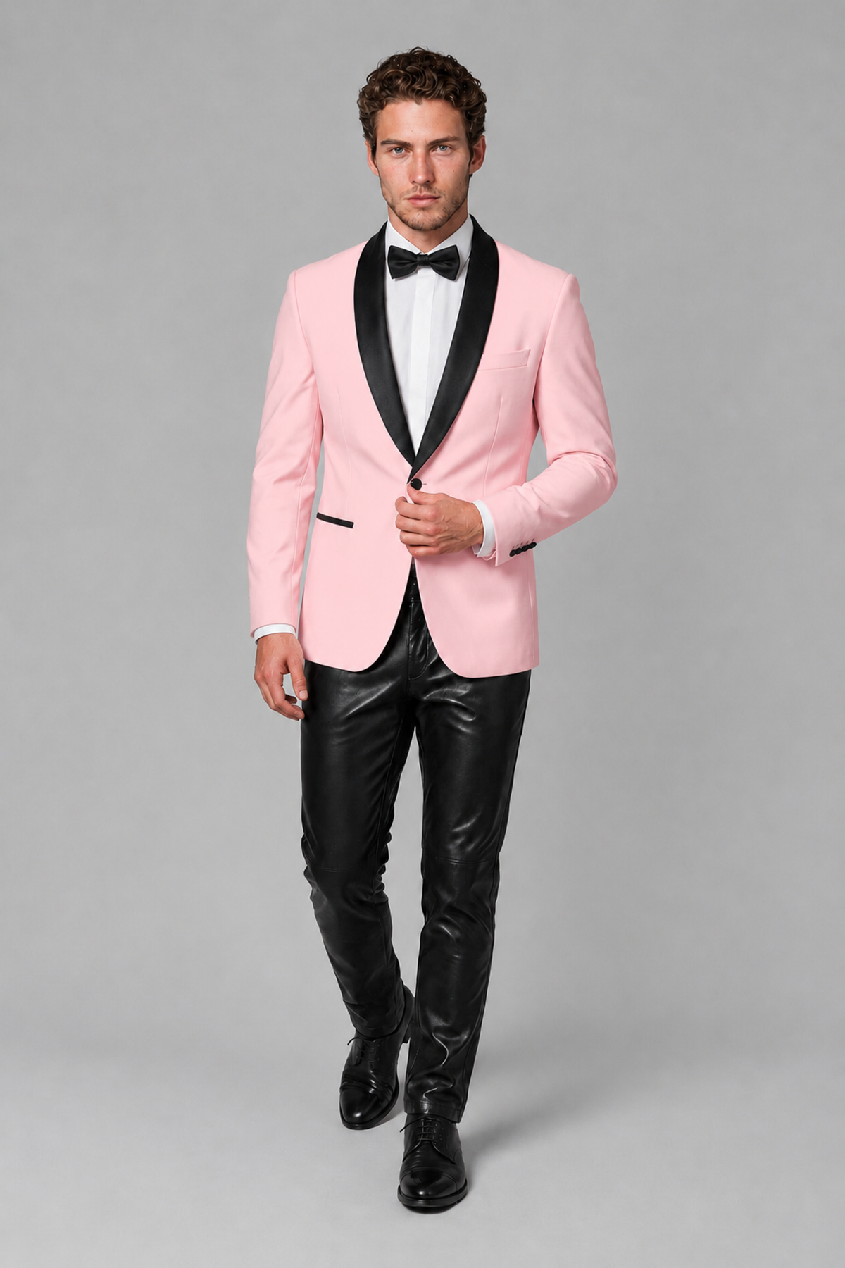 BOLODOO Men's Blush Pink Tuxedo Blazer | Black Shawl Lapel Single-Breasted Formal Jacket - Blush Pink - Blush_Pink (4)
